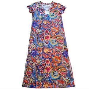 NoraCora Fun Colorful Boho Paisley Print Jersey Dress Small Orange Multi NWT